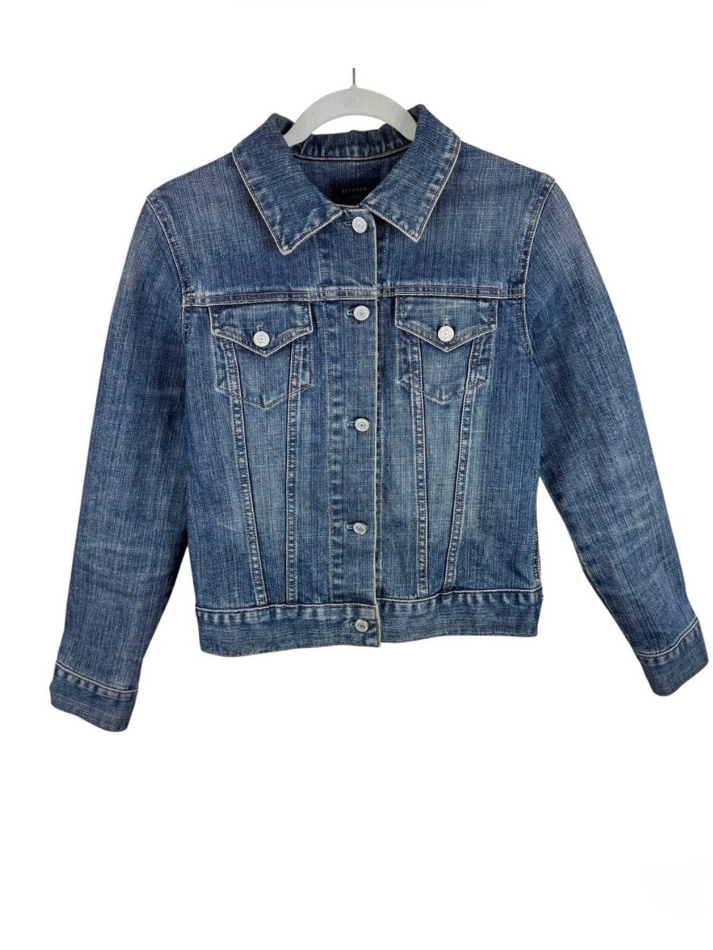 Gap Stretch Cotton Medium Wash Cropped Casual Classic Button Up Jean Jacket S